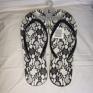 Black and White Floral Flip-Flops